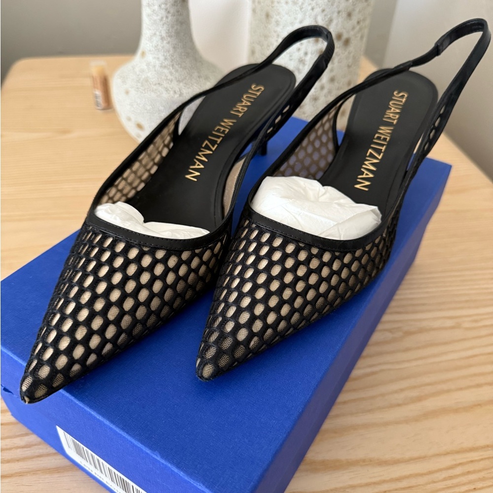 Stuart Weitzman Black Mesh Pointed Heels
